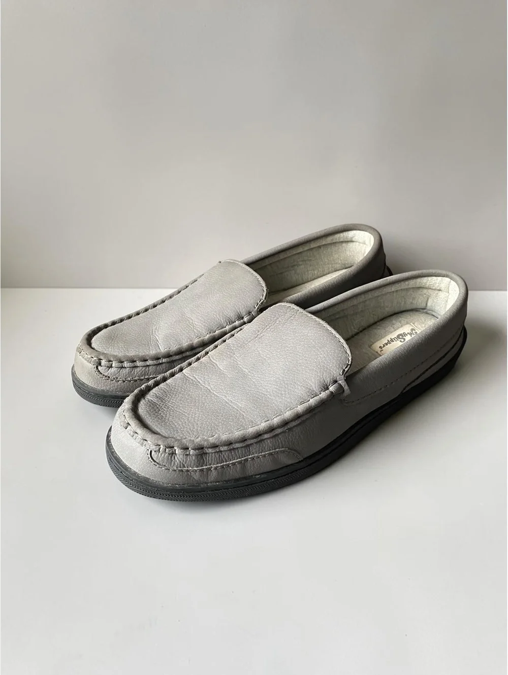 Men Moccasin Slippers Size 10 Slip On Comfort Gray Suede House Shoes Indoor